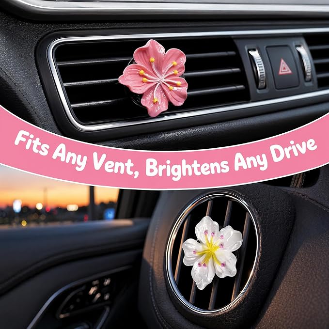 6PCS Cherry Blossom Flower Air Vent Clips, Cute Car Freshener Diffuser for Women Girls, Air Conditioning Outlet Clip for Interior Decor(White,Pink&Red)
