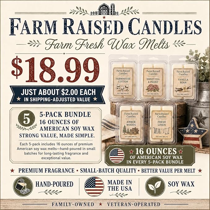 Luxury 5 Pack Soy Wax Melts – Fresh from the Farm Wax Cubes for Warmers – 5 Hotel & Spa Scents – Farm Fresh Wax Melts – Hand Poured in USA
