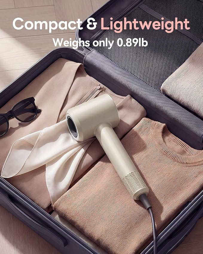 Blow Dryer, 160000RPM Brushless Motor Blow Dryer with 500M Negative Ions Fast Drying Hairdryer, Thermo-Control Low Noise Compact Hair Dryer with 2 Magnetic Nozzles for Curly or Straight Hair