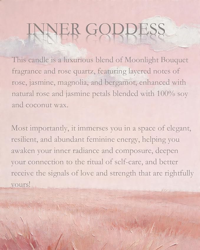 Inner Goddess, Candle Gift with Rose Quartz Crystal Floral Scented, Soy Wax Candle for Self-Care and Feminine Energy.