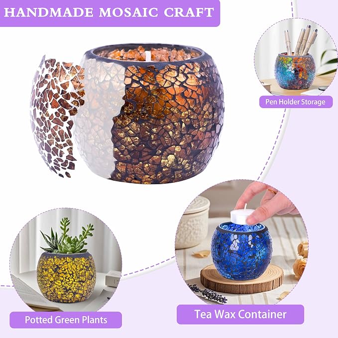 Mosaic Glass Scented Candles, Stress Relief Aromatherapy Candle for Home Scented, Vanilla Lavender Rose Coffee Soy Candles Gift Set for Women Birthday Friendship Relaxing Massage Yoga Bath SPA, 4 Pack