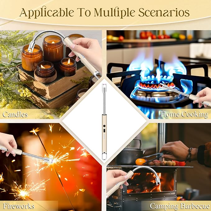 Electric Lighter, Candle Lighter Flameless Windproof with 360° Flexible Neck & LED Power Display, Type C Arc Rechargeable Lighters for BBQ, Camping, Cooking, Gift for Christmas, Thanksgiving, Birthday