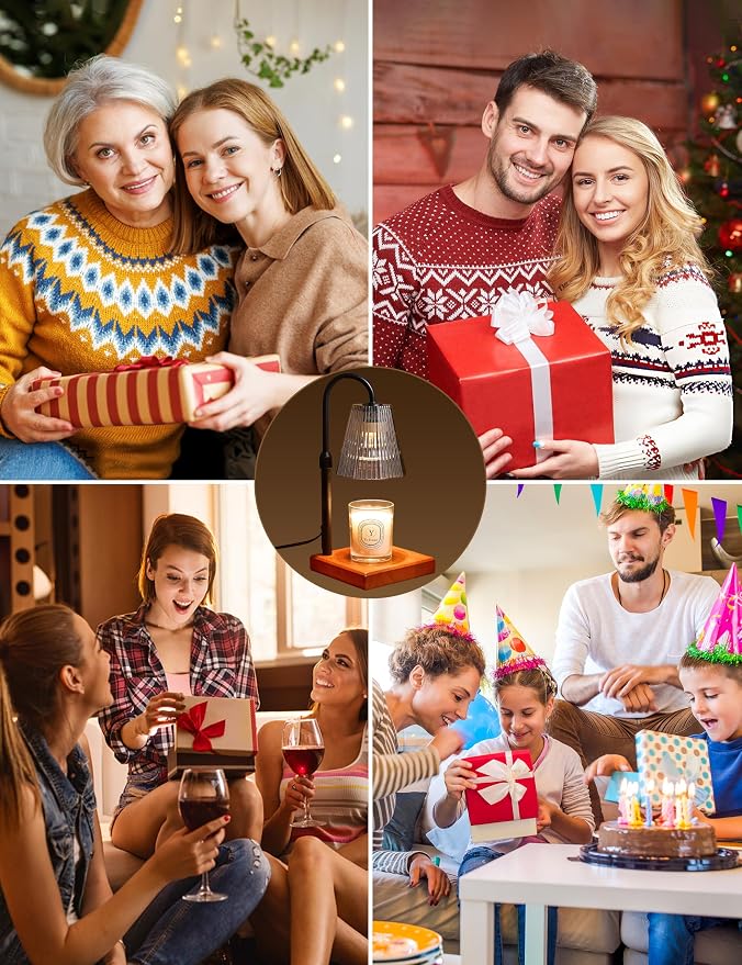 Candle Warmer Lamp with Timer, Dimmable Candle Warmer for Home Decor, Birthday Gifts for Women Mom, Adjustable Height Wax Melt Warmer with 2 Bulbs, Black