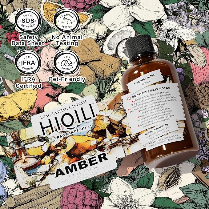HIQILI Amber Fragrance Oil丨1 Fl Oz | for Perfume, Candle & Soap Making, Long Lasting Classic Scents for Essential Oil Diffuser & Aromatherapy