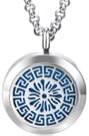Wild Essentials Greek Key Essential Oil Diffuser Necklace, Stainless Steel Locket Pendant with 24 inch Chain, 12 Color Refill Pads, Customizable Color Changing Perfume Jewelry for Aromatherapy