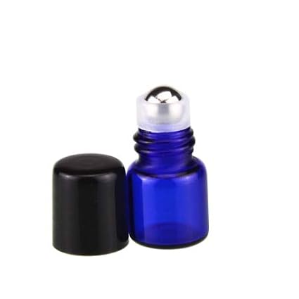 25 Pack 1ml (1/4 Dram) Colorful Glass Roll On Glass Bottles for Essential Oils,Empty Glass Vial with Stainless Steel Roller Balls Perfume Aromatherapy Travel Roll On Container-5 Color Options (Blue)