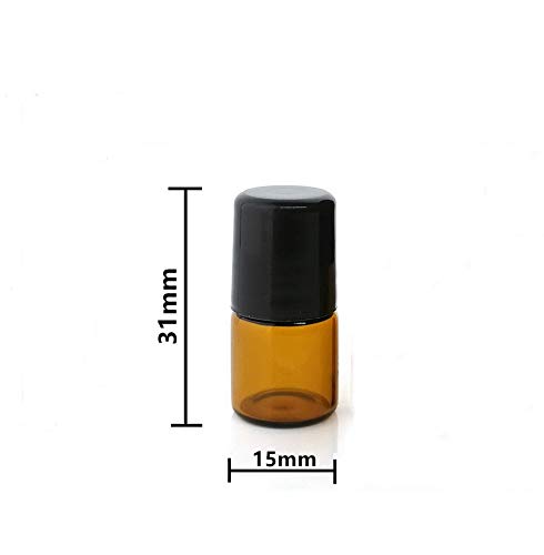 25 Pack 1ml (1/4 Dram) Colorful Glass Roll On Glass Bottles for Essential Oils,Empty Glass Vial with Stainless Steel Roller Balls Perfume Aromatherapy Travel Roll On Container-5 Color Options (Amber)