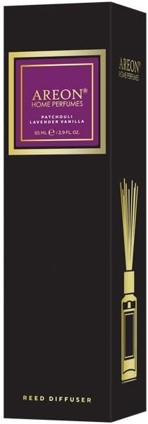 Areon Home Fragrance Luxury Perfume Reed Diffuser + 10 Rattan Reeds, Patchouli Lavender Vanilla Scent, 85ml