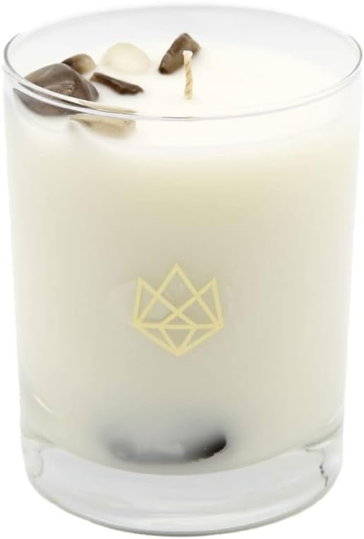 Luxury Glass Jar Candle, 14.5 OZ, Defense - Smoky Quartz Crystal Infused - Scents of Frankincense, Neroli, & Sage - Detoxify, Ground, & Fortify - Coconut Wax Blend, Essential Oils
