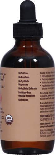 PURA D'OR 4 Oz Organic Castor Oil – Pure Cold-Pressed, Hexane-Free, USDA Certified – Lashes, Brows, Hair, Scalp, Skin-Moisturizer Supporting Softness, Strength, Hydration, Shine & Radiance,(Pack of 2)