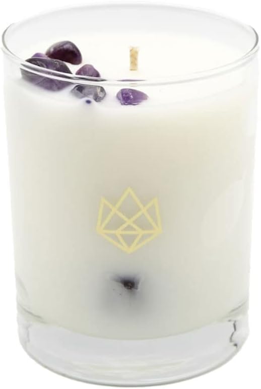 Luxury Glass Jar Candle, 14.5 OZ, Release - Amethyst Healing Crystal Infused - Scents of Lavender, Bergamot, & Frankincense - Relieve, Support, & Transform - Coconut Wax, Essential Oils