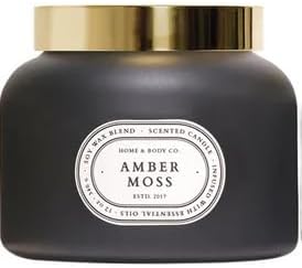Home&Body Company Scented Candles 12 OZ Fragranced Candle, Soy Blend Wax, Infused with Essential Oils, Home Fragrances, Aromatherapy Home Scented Candles Gift, Scent: Amber Moss