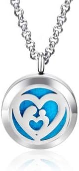 Wild Essentials Mother’s Heart Essential Oil Diffuser Necklace, Stainless Steel Locket Pendant with 24 inch Chain, 12 Color Refill Pads, Customizable Color Changing Perfume Jewelry for Aromatherapy