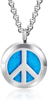 Wild Essentials Peace Sign Essential Oil Diffuser Necklace, Stainless Steel Locket Pendant with 24 inch Chain, 12 Color Refill Pads, Customizable Color Changing Perfume Jewelry for Aromatherapy