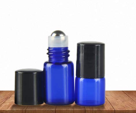 25 Pack 1ml (1/4 Dram) Colorful Glass Roll On Glass Bottles for Essential Oils,Empty Glass Vial with Stainless Steel Roller Balls Perfume Aromatherapy Travel Roll On Container-5 Color Options (Blue)