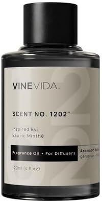 VINEVIDA [4 Fl Oz] Scent NO. 1202 Fragrance Oil for Cold Air Diffusers, Aromatic Notes of Mint, Nutmeg, Rose Oxide & Patchouli Essential Oils for Diffuser Oil Refill & Air Freshener Room Spray