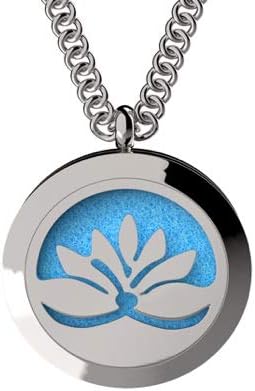 Wild Essentials Open Lotus Flower Essential Oil Diffuser Necklace, Stainless Steel Locket Pendant with 24 inch Chain, 12 Color Refill Pads, Customizable Color Changing Perfume Jewelry for Aromatherapy