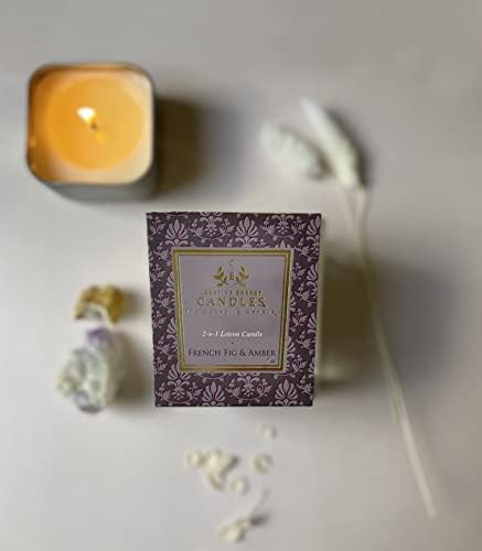 Lotion Candle - French Fig & Amber Scented Massage Candles for Self Care, 10 Oz. Soy Wax Candle with Essential Oil Blends, Coconut Oil, and Vitamin E, 55 Hour Burn Time