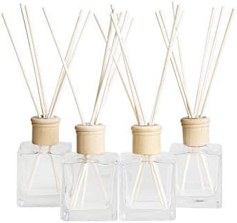 Fragrance Glass Diffuser Bottles Diffuser Jars with caps and Rattan Stick Set of 4 pcs 200ml Fragrance Accessories use for DIY Replacement Reed Diffuser Sets (4pcs per Set)