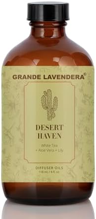 Grande Lavendera® Desert Haven Fragrance Oil Blend, Luxury Hotel Inspired Aromatherapy Scent Diffuser Oil, Bolder Fragrance with White Tea, Aloe Vera & Lily, USA Made, 4 fl oz / 118 mL