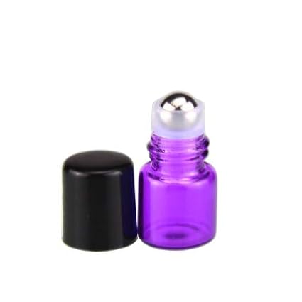 25 Pack 1ml (1/4 Dram) Colorful Glass Roll On Glass Bottles for Essential Oils,Empty Glass Vial with Stainless Steel Roller Balls Perfume Aromatherapy Travel Roll On Container-5 Color Options (Purple)