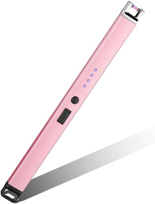 Candle Lighter Electric Arc Lighters for Candle, Long Neck Flameless & Windproof Rechargeable USB, Camping BBQ (Pink)