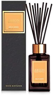 Areon Home Fragrance Luxury Perfume Reed Diffuser + 10 Rattan Reeds, Gold Amber PSL07 85ml