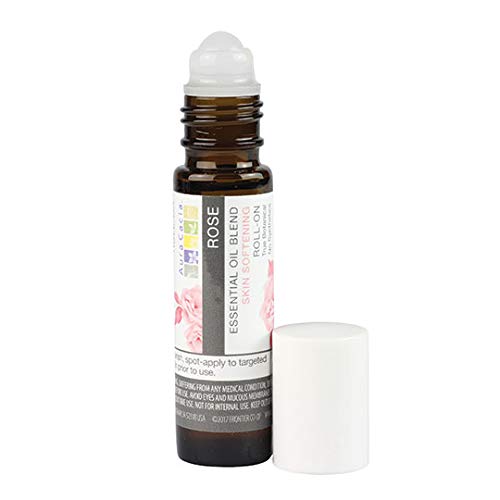 Aura Cacia Rose Roll-On Essential Oil Blend, Pure Rosa Damascena in Apricot Carrier Oil and Vitamin E, Natural Perfume, On-the-Go Aromatherapy | 0.31 Fl Oz (Pack of 1)