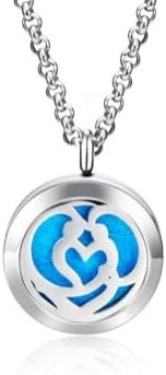 Wild Essentials Couple’s Heart Essential Oil Diffuser Necklace, Stainless Steel Locket Pendant with 24 inch Chain, 12 Color Refill Pads, Customizable Color Changing Perfume Jewelry for Aromatherapy
