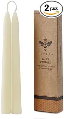 8 inch Natural White Beeswax Taper Candles Set of 2, DEYBBY Smokeless and Dripless Pure Organic Beeswax Candles for Anniversary Wedding Dinner Home Decor Emergency Housewarming Gift, 6-7Hrs Burn Time