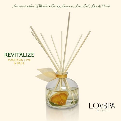Reed Diffuser Set, Mandarin Lime & Basil Scented Oil Diffuser with Sticks, Home Fragrance Accessories for Bathroom Shelf Decor, Aroma Diffusers for Home or Office Desk, USA Made