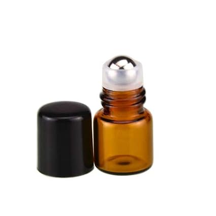25 Pack 1ml (1/4 Dram) Colorful Glass Roll On Glass Bottles for Essential Oils,Empty Glass Vial with Stainless Steel Roller Balls Perfume Aromatherapy Travel Roll On Container-5 Color Options (Amber)