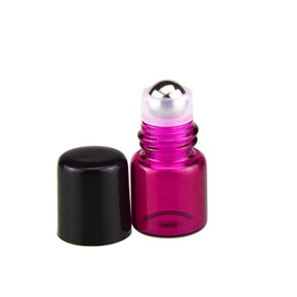 25 Pack 1ml (1/4 Dram) Colorful Glass Roll On Glass Bottles for Essential Oils,Empty Glass Vial with Stainless Steel Roller Balls Perfume Aromatherapy Travel Roll On Container-5 Color Options (Red)