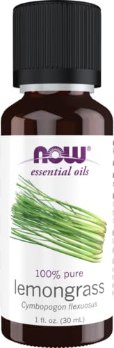NOW Essential Oils, Lemongrass Oil, Uplifting Aromatherapy Scent, Steam Distilled, 100% Pure, Vegan, Child Resistant Cap, 1-Ounce