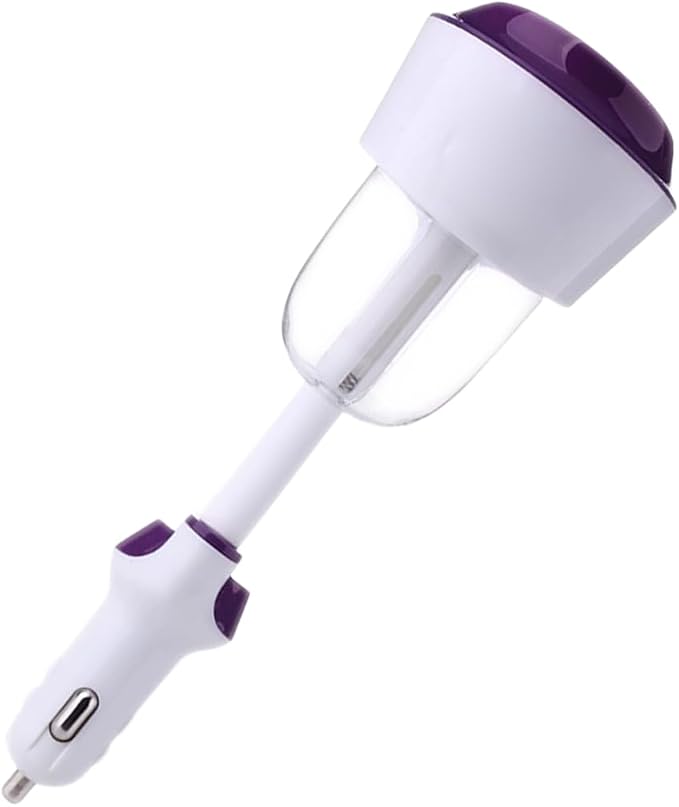 Car Humidifier, Portable Mini Aromatherapy Essential Oil Diffuser, 360-Degree Rotation Cool Mist Humidifier, Vehicle Air Freshener Diffuser with 12V Charging Port for Home Office (Purple)