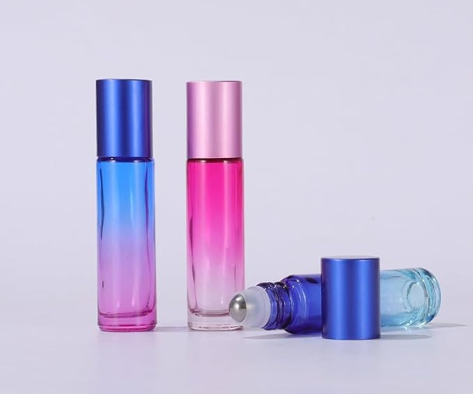 10 Packs 10ml Gradient Color Essential Oil Roller Bottles,Thick Glass Empty Refillable Roll On Bottles with Stainless Steel Roller Balls for Travel,Fragrance,Perfume, Essential Oil (Green)