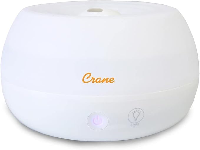 Crane Portable Ultrasonic Travel Humidifier & Aroma Diffuser – 0.2 Gallon Cool Mist, No Filter Required, Optional Essential Oil Tray, Whisper-Quiet for Babies, Travel, & Small Rooms (White)