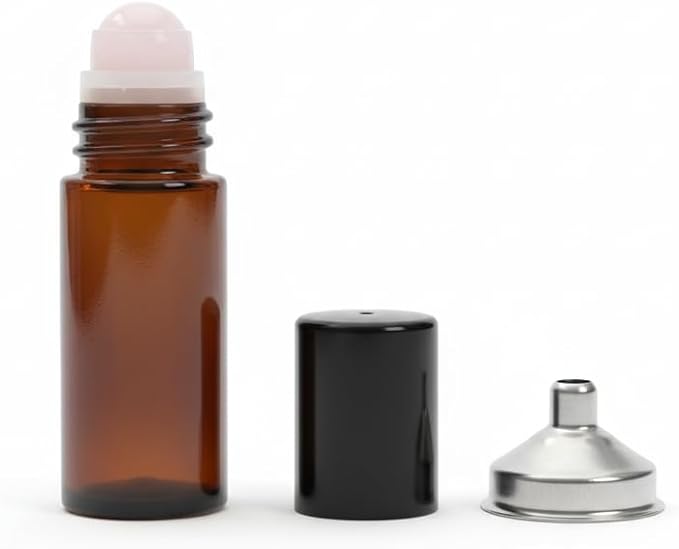 1.7oz Amber Glass Roll On Bottles with Jade Roller Balls | Leak-Resistant Design for Essential Oils, Perfume & DIY Deodorant | Refillable, Includes Funnel & Opener (Pink, 50, Milliliters)
