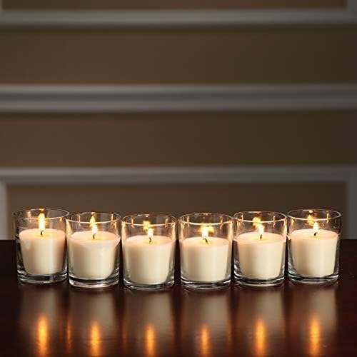 YOROXRG 48 Pack White Unscented Clear Glass Filled Votive Candles. Hand Poured Wax Candle Ideal Gifts for Home Décor Parties Weddings Holidays and Meditation (White)