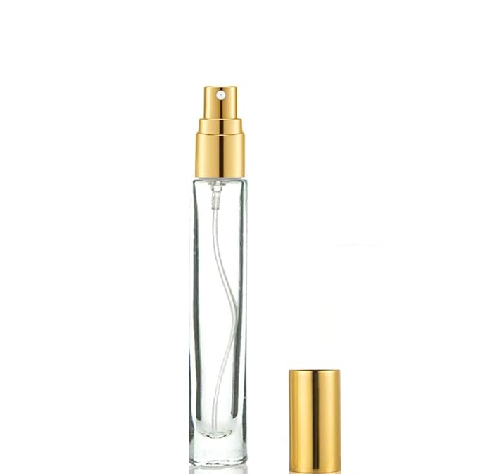 Thick Glass 5pcs 10ml 1/3oz Gold Spray Bottle Refill Perfume Hydrating Fragrance Fine Mist Atomizer Cosmetic Container Round Tube Party Makeup Tool Travel Gift Sample