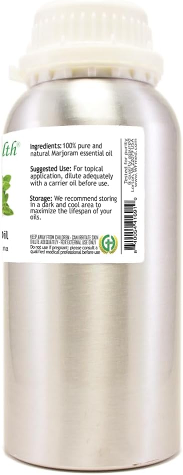 Marjoram Essential Oil 16 fl oz (473 ml) – 100% Pure & Undiluted Origanum majorana – Bulk Aromatherapy Oil for Diffuser, Massage, Soap & Candle Making – Aluminum Bottle w/Plug Cap – GreenHealth