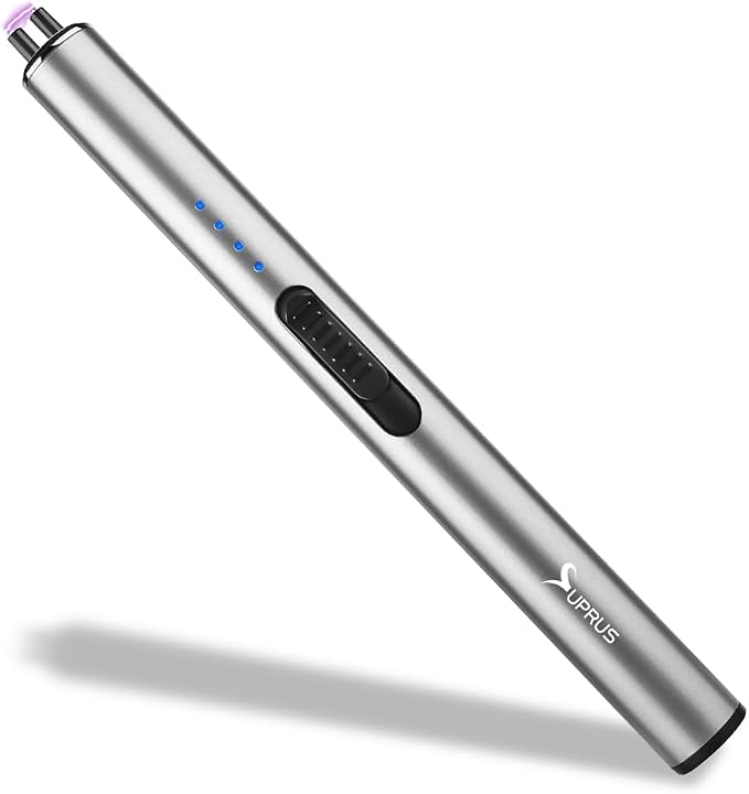SUPRUS Electric Arc Windproof Flameless USB Rechargeable Lighter with Safety Lock for Candle (Silver)