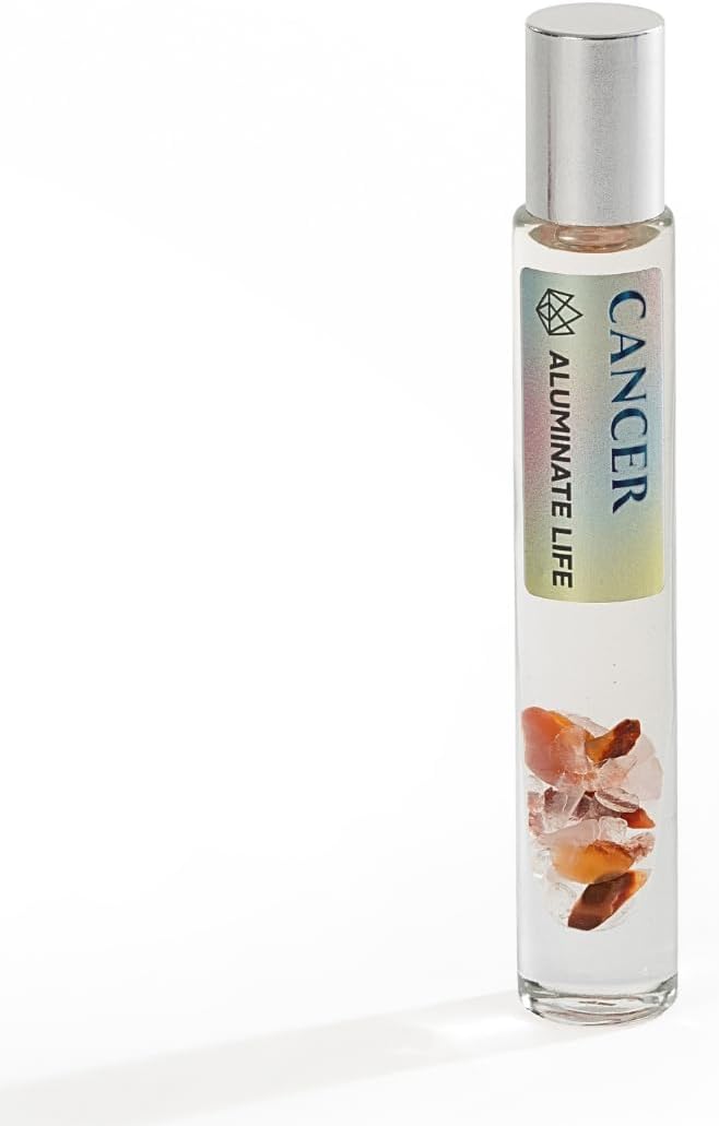 Cancer Zodiac Crystal-Infused Essential Oil Rollerball, Aromatherapy Blend - Comfort & Emotional Balance, Premium Astrology Sign Birthday Gift, Natural Therapeutic Roller, 10 mL