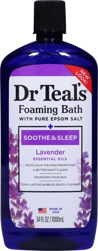 Dr Teal’s Foaming Bath with Pure Epsom Salt, Soothe & Sleep with Lavender, 34 Ounces (Packaging May Vary)