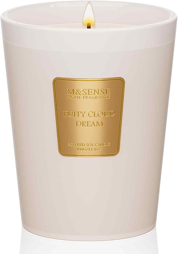 M&SENSE Puffy Cloud Dream Soy Candle, 14.1oz 60H Long Lasting, Aromatherapy Candle for Nursery Calm Home Decor Housewarming Gifts
