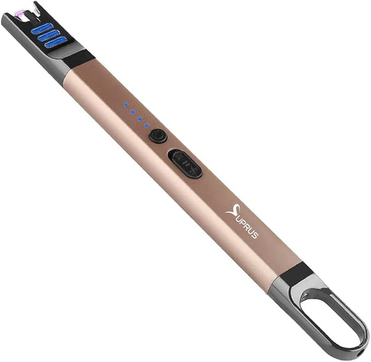 SUPRUS Candle Electric Arc Lighter Windproof Flameless USB Rechargeable Lighter with LED Light for Candle Camping BBQ Cooking (Champagne Gold)