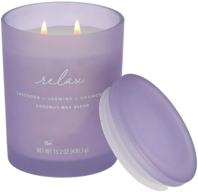Scented 2-Wick 15oz Spa Jar Candle Relax (Lavender + Jasmine + Chamomile)