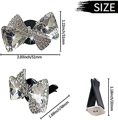 Maxtech Bling Crystal Bow-Knot Vent Clips, Rhinestone Car Diffuser for Air Fresheners, Interior Decor Accessories for Women (Silver)