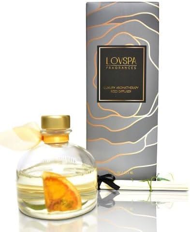 Reed Diffuser Set, Mandarin Lime & Basil Scented Oil Diffuser with Sticks, Home Fragrance Accessories for Bathroom Shelf Decor, Aroma Diffusers for Home or Office Desk, USA Made