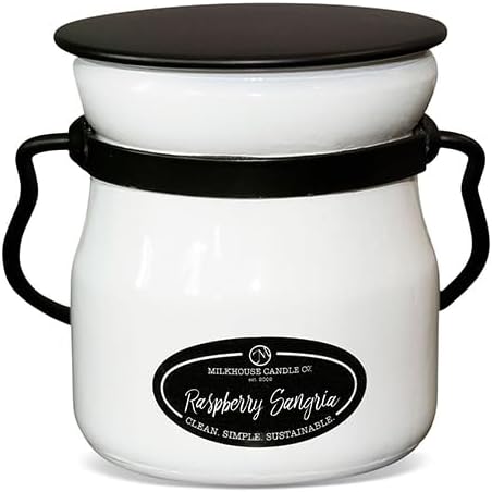 Milkhouse Candle Company Raspberry Sangria Soy Candle - Pink Rose | Rosewater | Pink Pear Scented - 5 oz Cream Jar with Lid, 35+ Hour Burn Time, Made in the USA